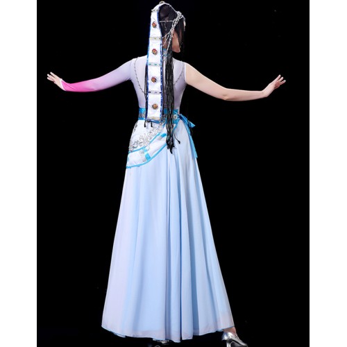 Women chinese folk dance dress women mongolian dance stage performance dresses Tibetan dance costume Tibetan dance big swing skirt 